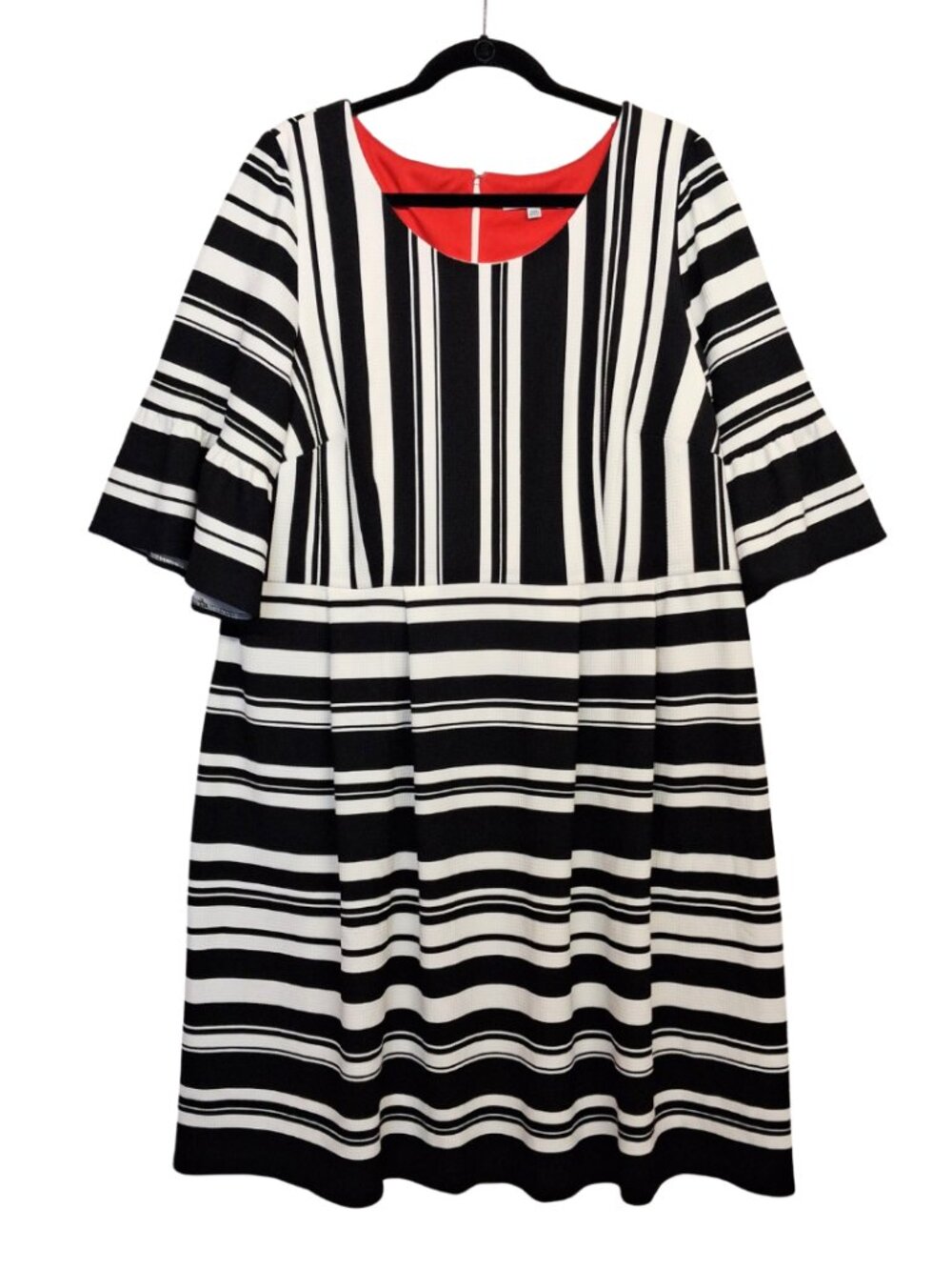 STUDIO ONE NEW YORK Stripe Dress 18W NWT Black White Print Flare Sleeve A Line